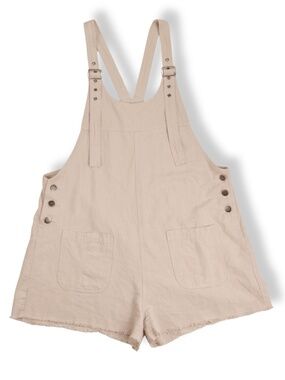 Emory Park Overall Romper Size L Beige Shortalls Adjustable Straps Pockets